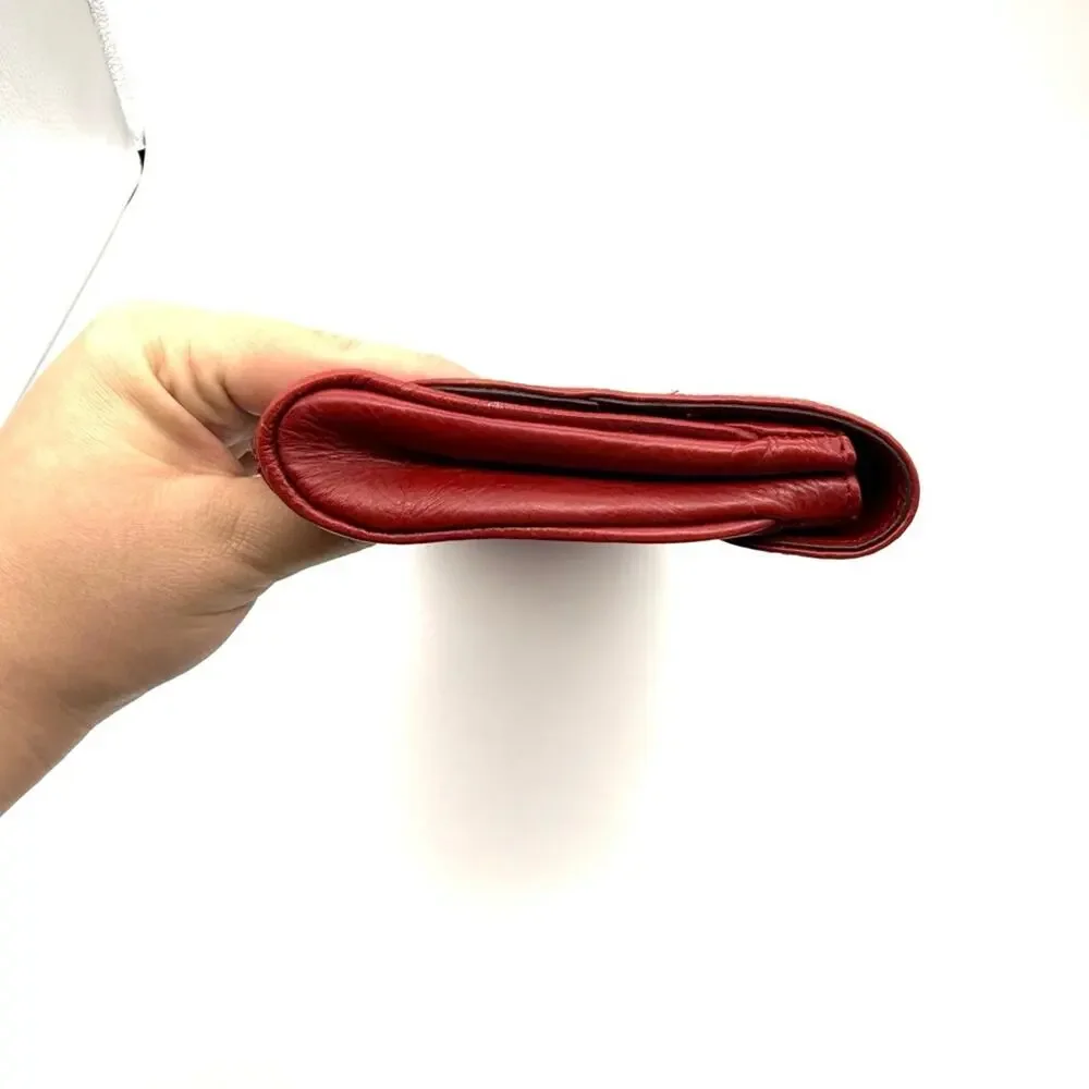 Hobo Red Leather Long Slim Clutch Bag Wallet
